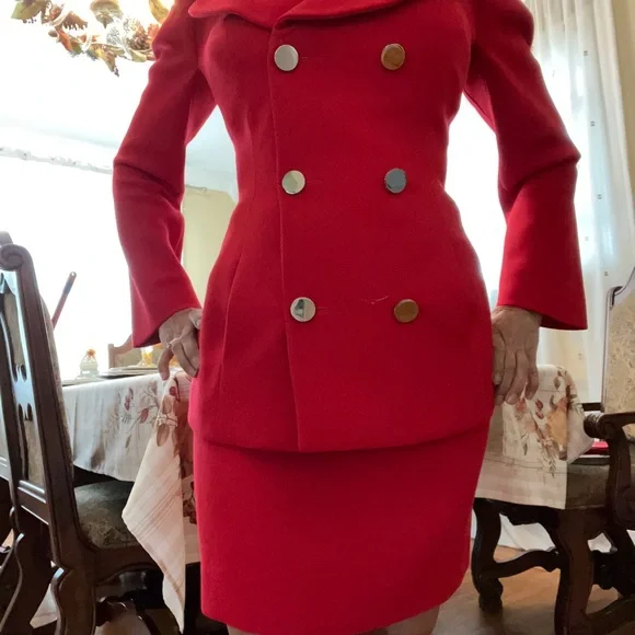 DOLCE & GABBANA RED 100% WOOL Blazer and skirt.